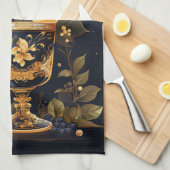 Elegant Vintage Navy Blue and Gold Christmas Theedoek (Quarter Fold)