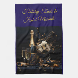 Elegant Vintage Navy Blue and Gold Kitchen Towel Theedoek