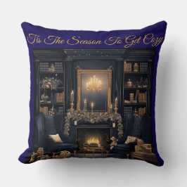 Elegant Vintage Navy Blue and Gold Throw Pillow Kussen