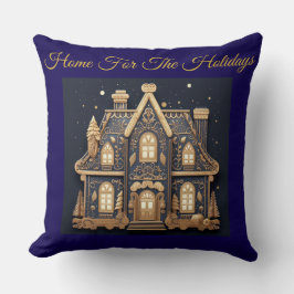 Elegant Vintage Navy Blue and Gold Throw Pillow Kussen