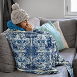 Elegant Vintage Nederlands Delfts Bloem Kunst Orna Fleece Deken