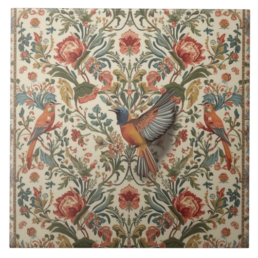 Elegant Vintage Nouveau Floral Birds Tegeltje (Voorkant)