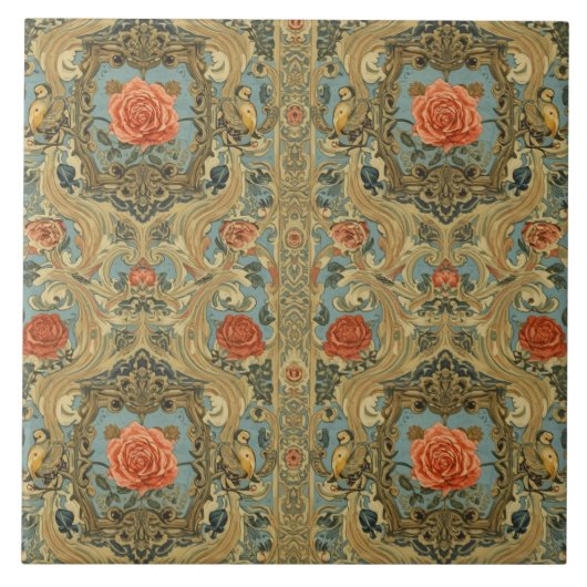 Elegant Vintage Nouveau Floral Birds Tegeltje (Voorkant)