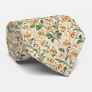 Elegant Vintage Oranje Lelie Bloempatroon Stropdas