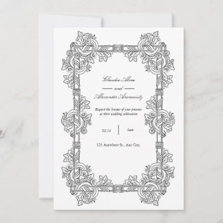 Elegant Vintage Ornate Frame Wedding Invitation Kaart