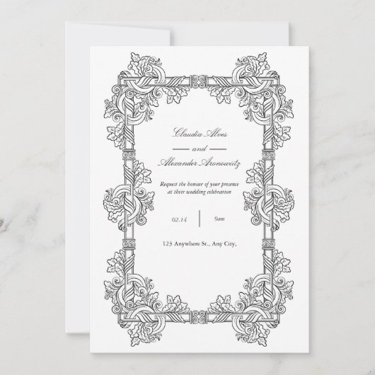 Elegant Vintage Ornate Frame Wedding Invitation Kaart (Voorkant)