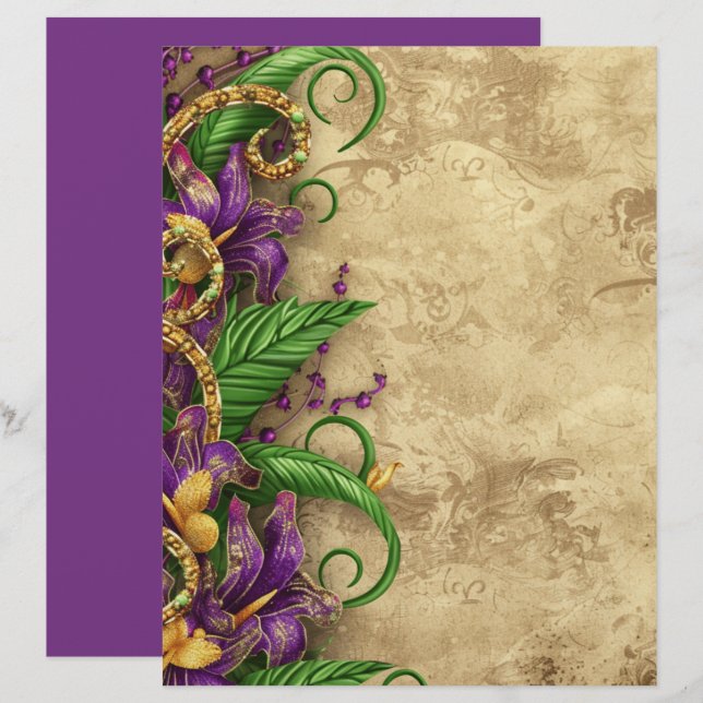 Elegant Vintage Paarse Bloemenschrootboekpapier (Voorkant / Achterkant)