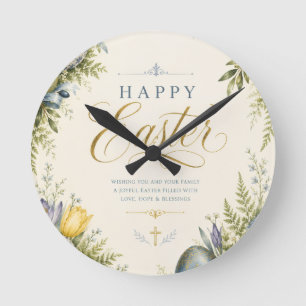 Elegant Vintage Paas Ei Groet en Pastel Ronde Klok