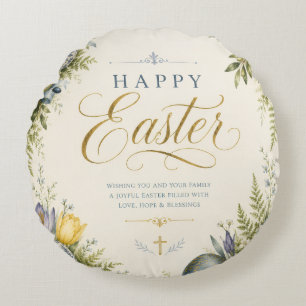 Elegant Vintage Paasei Greeting en Pastel Rond Kussen