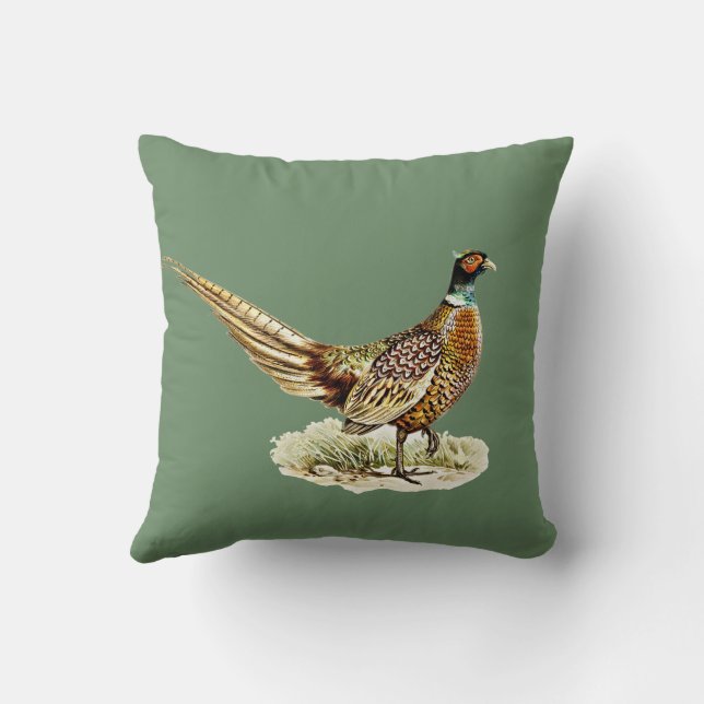 Elegant Vintage Pheasant Bird on Green Kussen (Achterkant)
