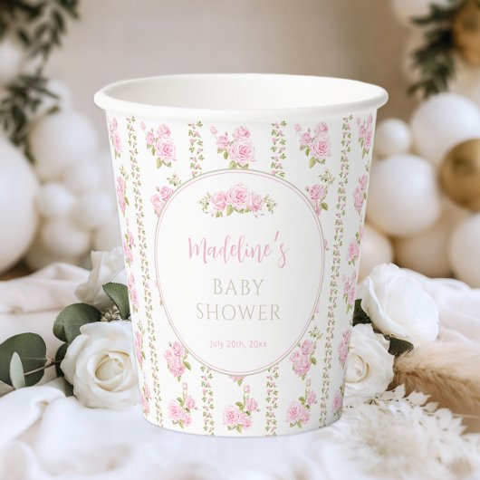 Elegant Vintage Pink Rose Papieren Bekers