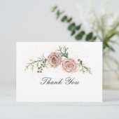 Elegant Vintage Pink Roses Greenery Wedding Bedankkaart (Staand voorkant)