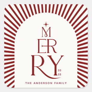 Elegant Vintage Prettig Kerstmis Rood en Wit Vierkante Sticker