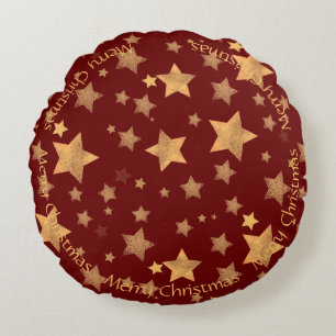 Elegant Vintage Red Golden Stars Pattern Rond Kussen