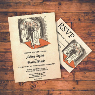 Elegant Vintage Retro Old Couple Rustic Wedding Kaart