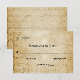 Elegant Vintage Retro Sheet Music Note Wedding RSVP Kaartje