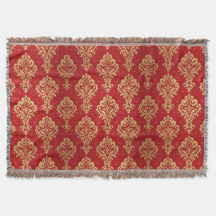 Elegant Vintage Rood en Goud Koninklijk Damast Pat Deken