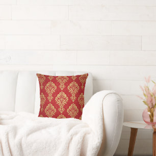 Elegant Vintage Rood en Goud Koninklijk Damast Pat Kussen
