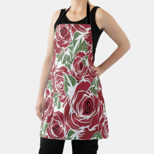 Elegant Vintage Roospatroon - Rood & Groen Bloemmo Schort
