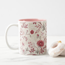 Elegant Vintage Rose Floral Pattern Coffee Mug Tweekleurige Koffiemok
