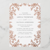 Elegant Vintage Rose Gold Floral Wedding  Folie Uitnodiging (Voorkant)