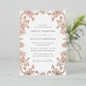 Elegant Vintage Rose Gold Floral Wedding  Folie Uitnodiging (Staand Voorkant)