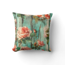 Elegant Vintage Rose on Turquoise Wood Texture