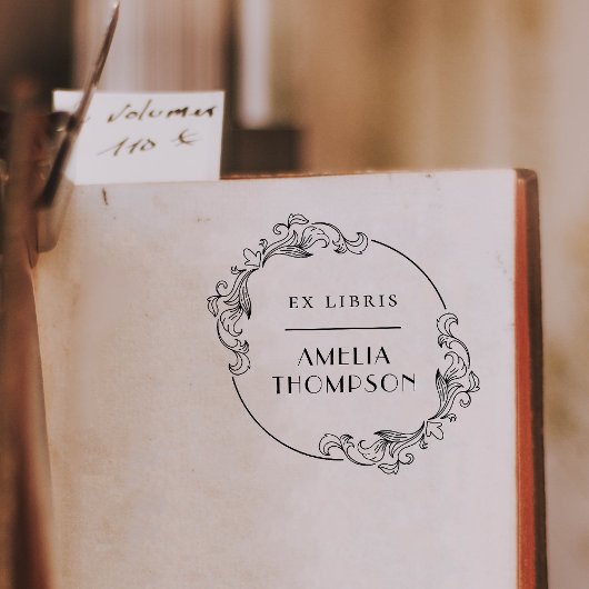 Elegant Vintage Round Frame Ex Libris Name Rubberstempel
