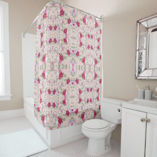 Elegant Vintage Roze & Bourgondische Bloemmotief Douchegordijn