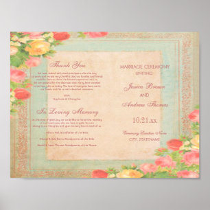 Elegant Vintage Rozen Huwelijksprogramma Poster