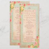 Elegant Vintage Rozen Huwelijksprogramma Programmakaart (Voorkant / Achterkant)