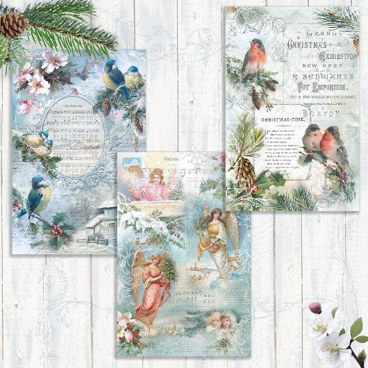 Elegant Vintage Rustic Winter Kerstmis Ephemera Inpakpapier Vel