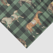 Elegant Vintage Saddled Horses Green Plaid Tissuepapier (Detail)