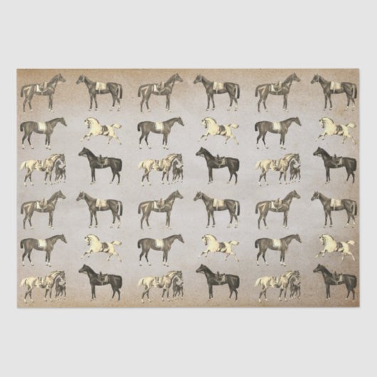Elegant Vintage Saddled Horses on Beige Tissuepapier (Voorkant)