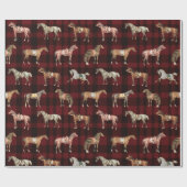 Elegant Vintage Saddled Horses Red Plaid Cadeaupapier (Vlak)