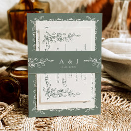 Elegant Vintage Sage Green Wedding  Uitnodigingen Wikkel