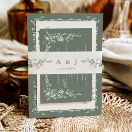 Elegant Vintage Sage Green Wedding  Uitnodigingen Wikkel