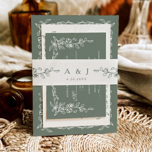 Elegant Vintage Sage Green Wedding  Uitnodigingen Wikkel