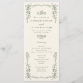 Elegant Vintage Salie Groene Huwelijksprogramma Programmakaart (Voorkant)