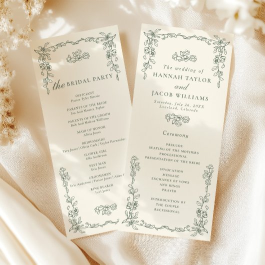 Elegant Vintage Salie Groene Huwelijksprogramma Programmakaart