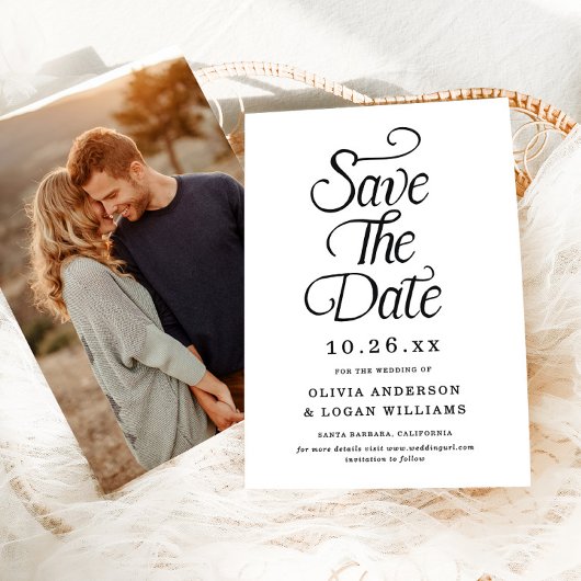 Elegant Vintage Script Photo Wedding Save the Date
