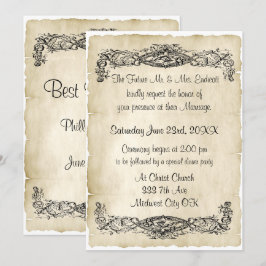 Elegant Vintage Scroll Work Parchment Wedding Kaart