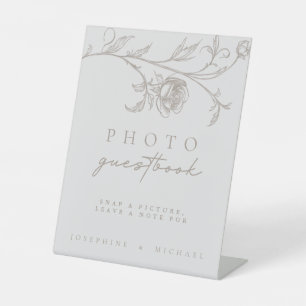 Elegant Vintage Sepia Huwelijksgastenboek Bord Reclamebord Met Voetstuk