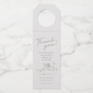 Elegant Vintage Sepia Trouwetiket voor Wijn Flessenhanger