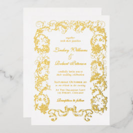 Elegant Vintage Sierlijk Wit Goud Folie Uitnodiging