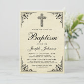 Elegant Vintage Sierlijke Kruis Doop Kaart (Staand voorkant)