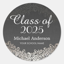 Elegant Vintage Silver Damask-klasse Afstuderen Ronde Sticker