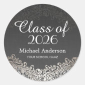 Elegant Vintage Silver Damask-klasse Afstuderen Ronde Sticker (Voorkant)