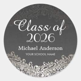 Elegant Vintage Silver Damask-klasse Afstuderen Ronde Sticker