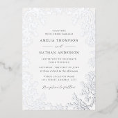 Elegant Vintage Silver Floral Wedding  Folie Uitnodiging (Voorkant)